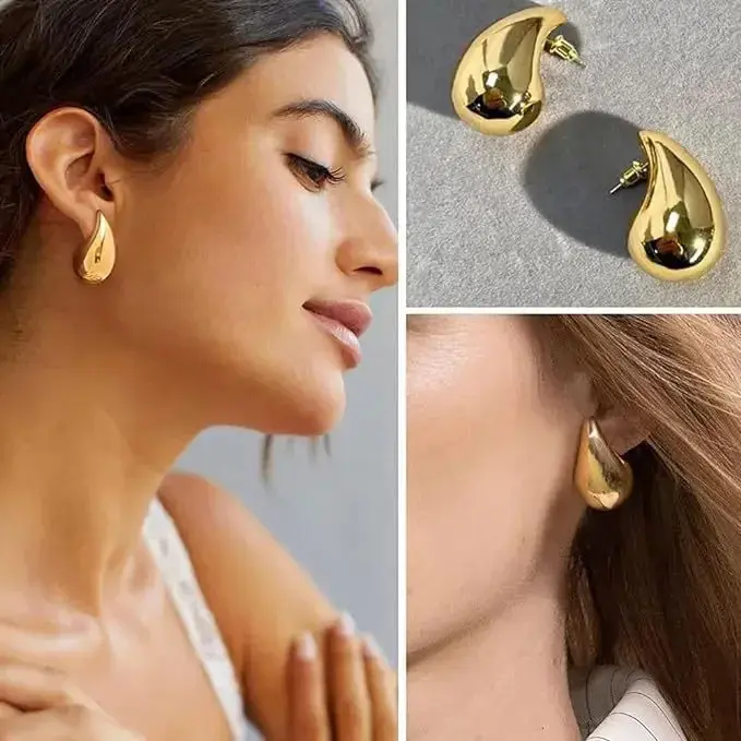 Bông Tai Hình Giọt Nước, Thiết Kế Mới Hợp Xu hướng, Màu Vàng Kim, Kích Thước Chunky, Phong Cách Giả, Dành Cho Phụ Nữ, Cá Tính Sáng Bóng, Quà Tặng Trang Sức 3