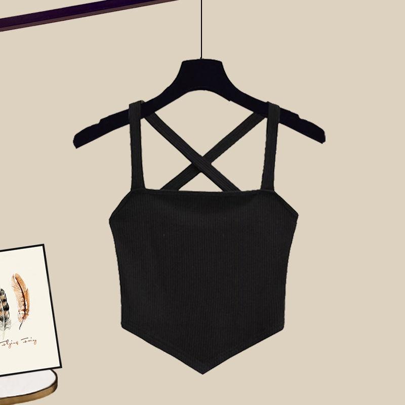 Product Introduction of plus Size Women's Summer Suit Female 2024 New Slim Korean Style Shirt Cross Tank Top Wide Leg Pants Three-Piece Suit Suit 12