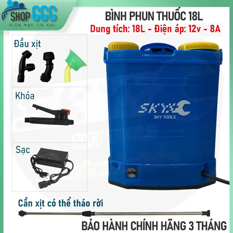 Bình phun điện | Bình xịt điện, phun thuốc khử trùng, phun thuốc tru sau, tưới cây hãng Sky | Dung tích 18L. Bảo hành chính hãng