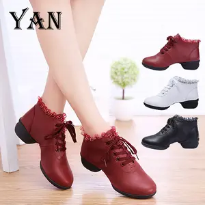 YAN Sepatu Dance Wanita Sepatu Dansa Latin/ Line Dance Semi Boots Renda Terbaru