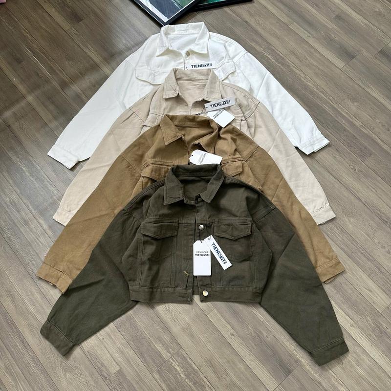 Áo Khoác Jean Nữ Hai Nắp Túi Trơn Màu Phom Vừa Tay , Có Cổ - Menswear Top Women Jacket 4