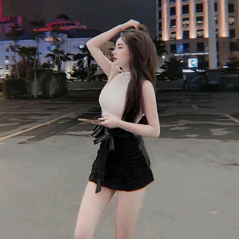 Set Áo Ba Lỗ Cổ Lọ Phối Váy Nhún Bụng ôm body Nữ Thun Trắng, Đen Women - Váy Body váyngắn