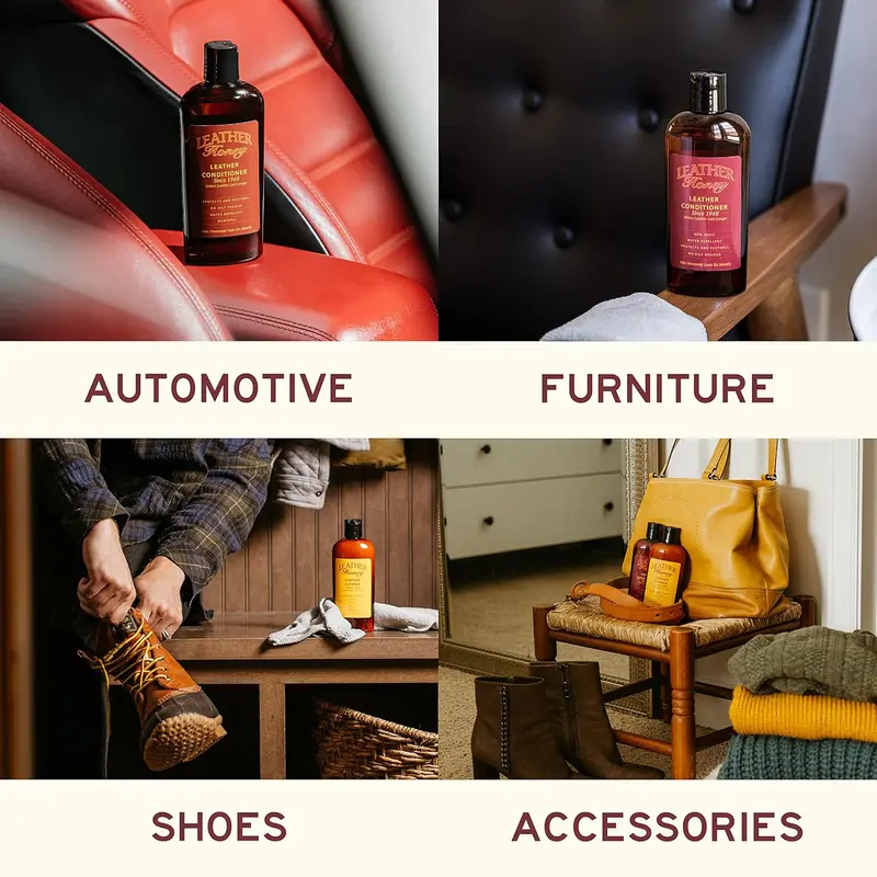 Complete Leather Care Kit Including Leather Conditioner (8 oz), Leather Cleaner (8 oz) and Two Applicator Cloths for use on Leather Apparel, Furniture, Auto Interiors, Shoes, Bags 1