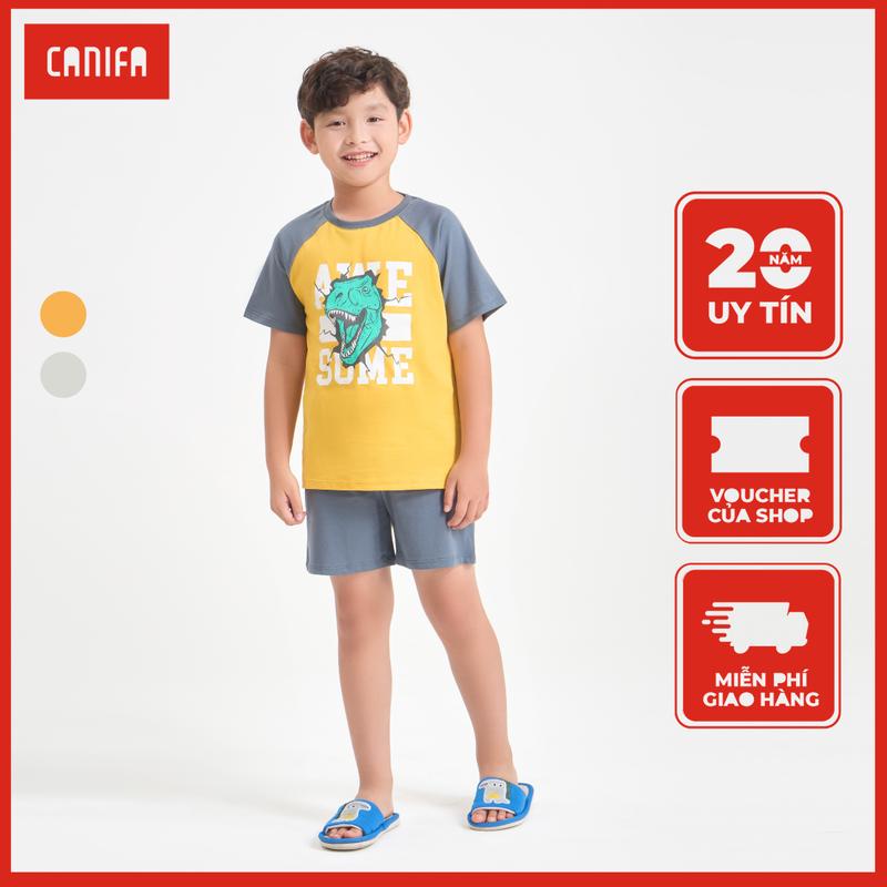 Bộ mặc nhà bé trai cotton cộc tay quần soóc có hình in CANIFA 2LS24S008