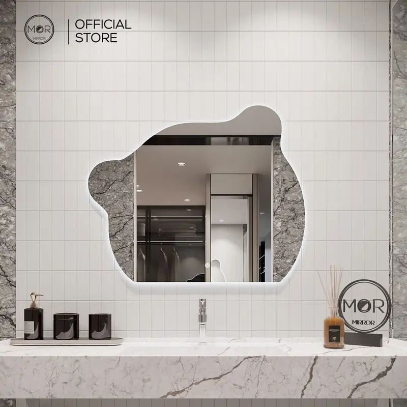Gương Treo Tường Hình Chú Gấu Decor Phòng Tắm Cao Cấp MOR MIRROR Nhiều kícḣ Thước Đầy Đủ Phụ Kiện Trang Trí Nhà Tráng Gương Trang Trí Đồng Gương Toàn Thân viền màu hồng điều chỉnh được hình trái xoan không thể phá vỡ 2