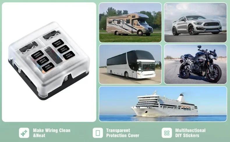 Product Introduction of 6/12 Way Blade Fuse 12-24V Car Boat Fuse Box Holder with Plastic Cover for Power Panel Board Camper RV Accessorie 5