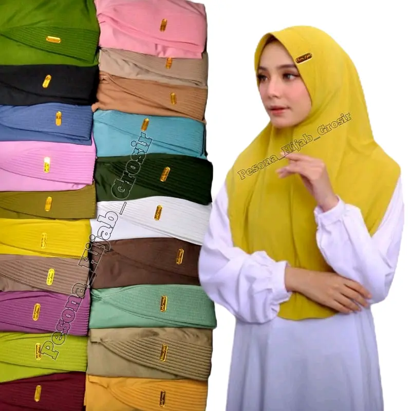 Hijab Instan Bergo Hamidah size L Label Akrilik Gold Jilbab Premium