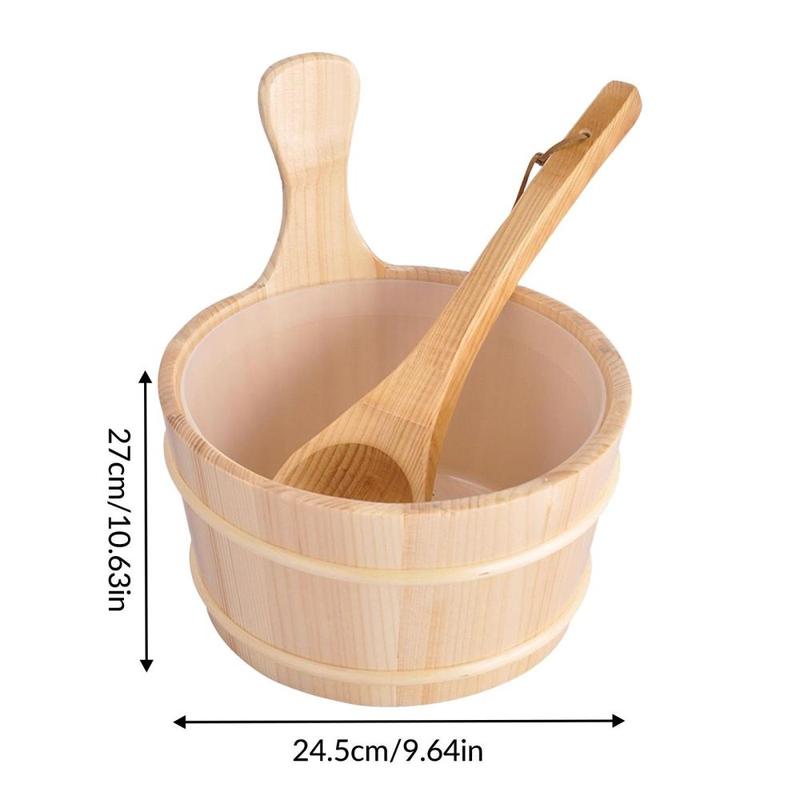 Product Introduction of 4L Sauna Wooden Bucket with Ladle Kit Sauna Water Bucket Steaming Bathroom Accessories 0