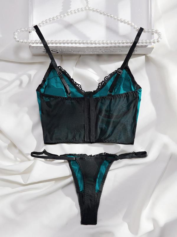 Women's Contrast Embroidery Lingerie Set & Thongs Set, Women's Underwear Set 8