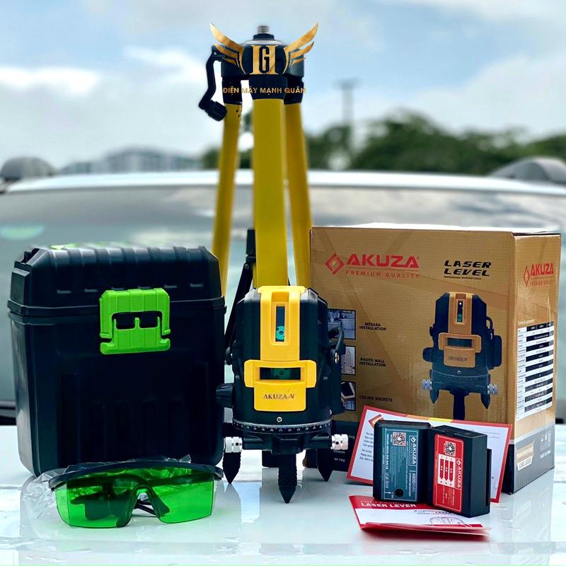 CHÍNH HÃNG MÁY LAZE CÂN BẰNG BẮN CỐT 5 TIA XANH AKUZA CAO CẤP 2 PIN SẠC