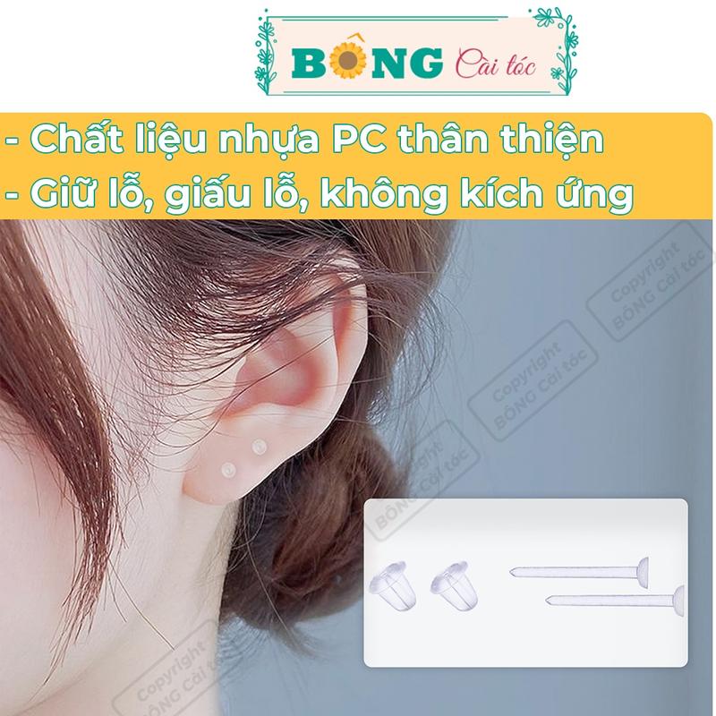 Bông tai nhựa trong suốt đầu tròn 3mm giữ lỗ giấu lỗ xỏ chất liệu thân thiện không gây kích ứng BT100 - khuyên nhựa trong suốt BÔNG Cài Tóc