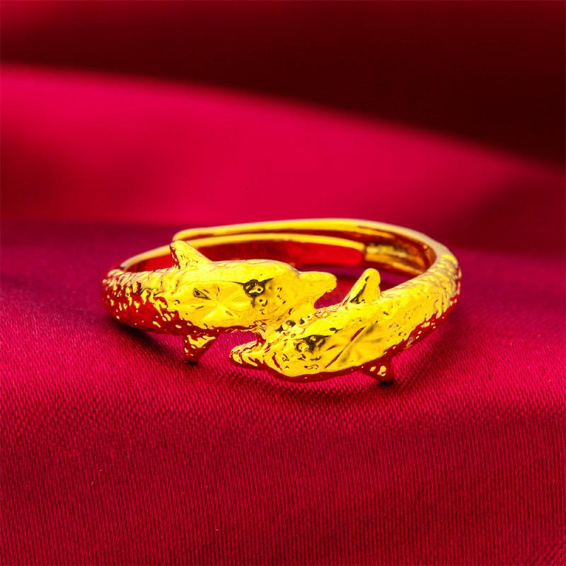 Nhẫn Hình Cá Heo, Vàng, Dành Cho Nam Và Nữ, Được Làm Bằng Titan, Mạ Vàng 24K, Có Thể Điều Chỉnh, Đồ Trang Sức 3
