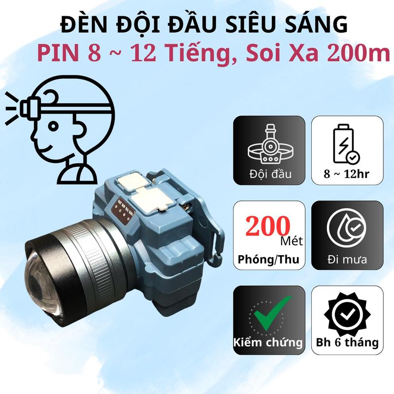 [LOẠI MỚI] Đèn pin đội đầu siêu sáng,  pin liên tục 8h ~ 12 tiếng , thu/tỏa dễ dàng, chống nước mưa pin  đèn đèn pin  đội đầu den  pin led dendo ida sieu sang 0