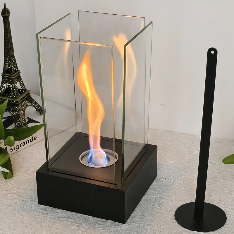 Product Introduction of Square Glass Fire Pit, Desktop Alcohol Fireplace, Indoor & Outdoor Camping Party Atmosphere Heater, Home Decor Supplies 0