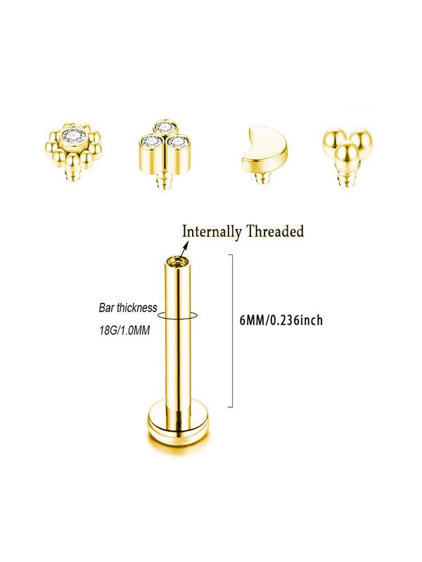 Stainless Steel Lip Stud Set, Artificial Gemstone Decor Lip Studs, Fashionable Body Jewelry for Women & Men, Trendy All-match & Exquisite Jewelry for Birthday Gift 1