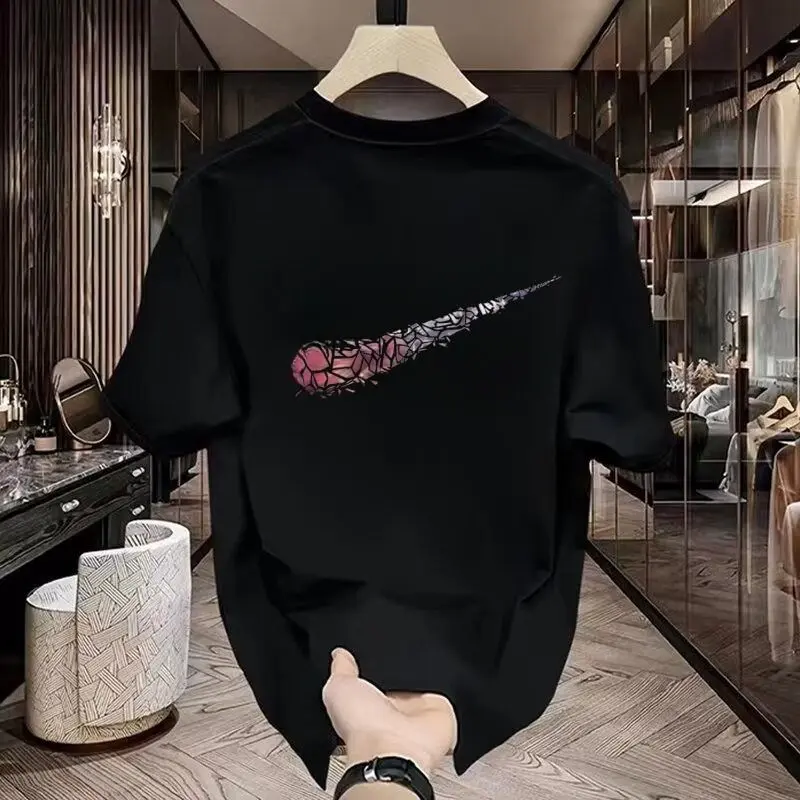 Quần áo T-shirt lỏng lẻo thời trang ngắn tay áo bông vải phong cách tối giản giản dị vòng cổ mới nhất 2025