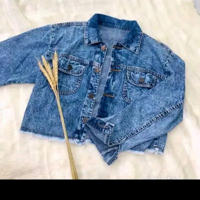 JAKET JEANS CROP RAWIS WANITA JUMBO (M,L,XL,XXL,4XL) 3