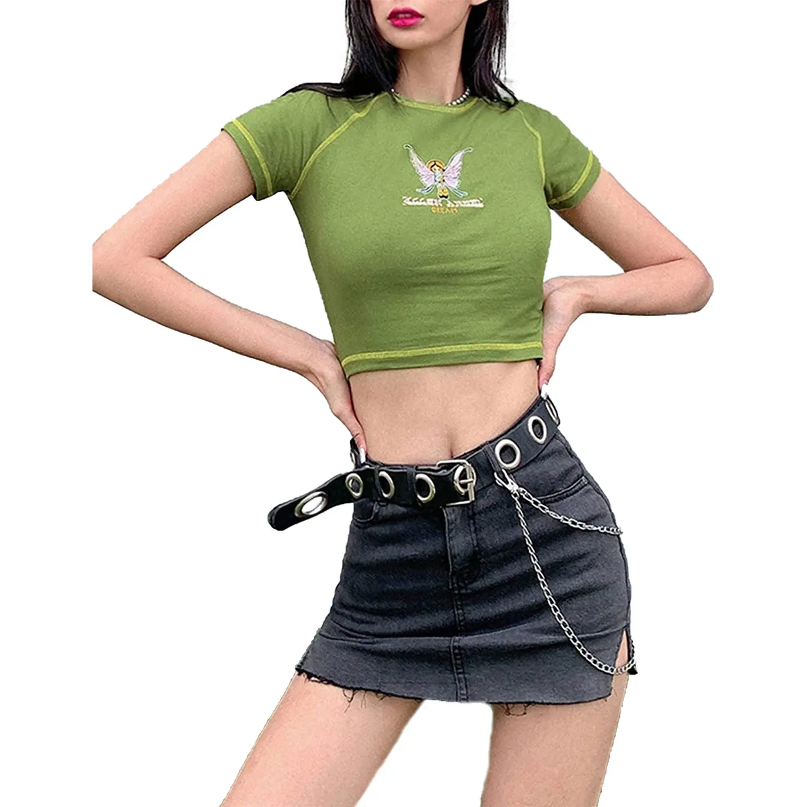 Women Gothic Graphic Printed T-Shirt Harajuku Short Sleeve Crop Top