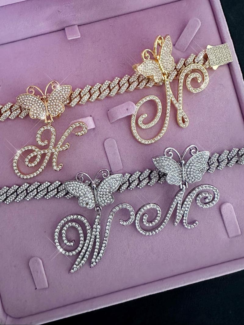 Product Introduction of Fashionable Rhinestone Decorated Anklet, Butterfly & Letter Design Cuban Link Chain Anklet, Fashion Foot Jewelry for Party, Daily Clothing Decor, Trendy All-match & Exquisite Jewelry for Birthday Gift 6