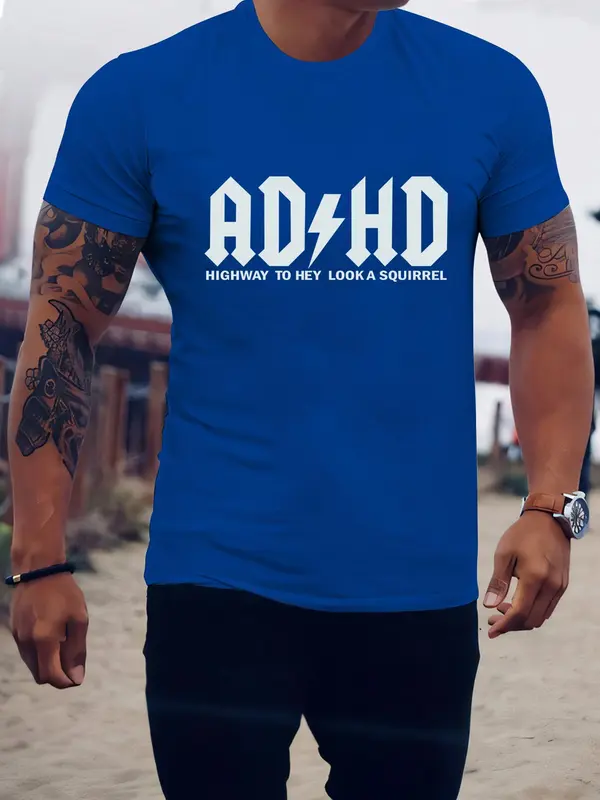 Men's Regular Fit Letter & Lightning Print Round Neck Tee, Summer Clothes Casual Short Sleeve Crew Neck T-shirt for Summer, Men's Top for Daily Wear 4