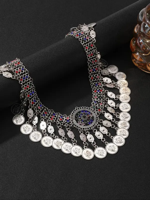 Women's Boho Style Ethnic Pattern Chain Belt, Vintage Trendy Waist Belt, Fashionable Clothes Accessories for Women & Girls 2