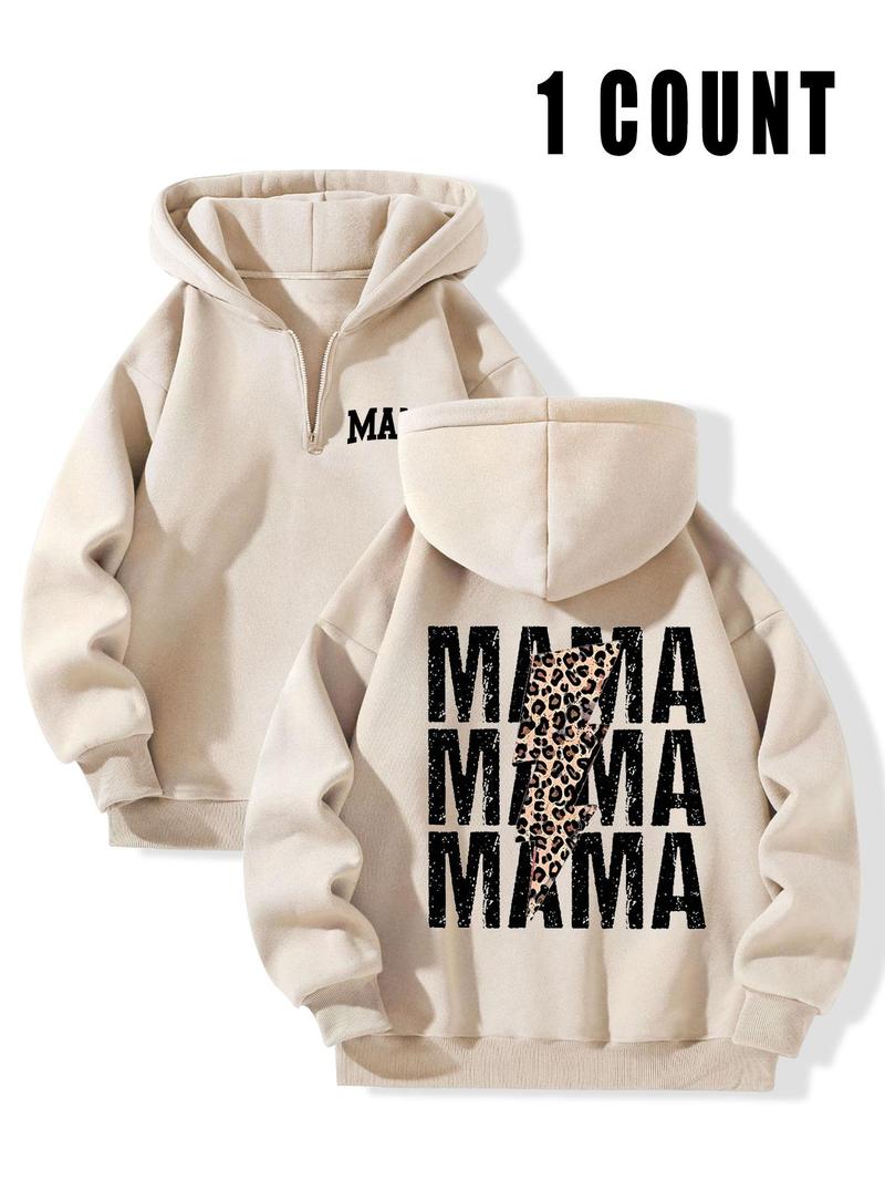 Product Introduction of Women's Letter & Leopard Print Hoodie, Casual Trendy Style Cozy Long Sleeve Hooded Sweatshirt for Fall & Winter, Women's Clothes for Daily Wear 1