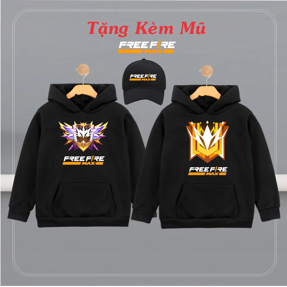 Áo Hoodie Free Fire Nam  [ TẶNG KÈM MŨ FREE FIRE MAX ] Chất Nỉ Dầy Dặn 2 Màu Trắng Đen In Logo Rank Thách Đấu Max