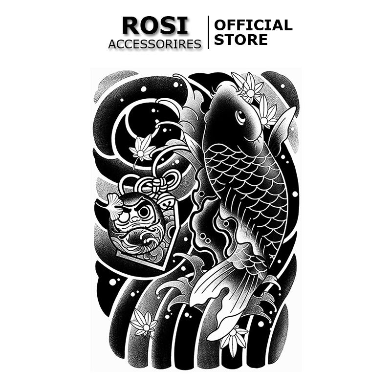 Hình xăm cá chép hóa rồng HY-008 miếng dán hình xăm cổ tay nhật cổ 15 ngày chống nước