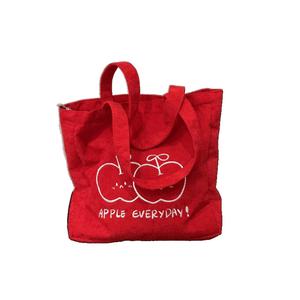 Beg Tote Bersulam, Ketibaan Baru, Warna Merah, Kapasiti Besar, Diperbuat daripada Kanvas, Sesuai untuk Wanita, Serbaguna, Sesuai untuk Ulang-alik, Beg Bahu Totebag