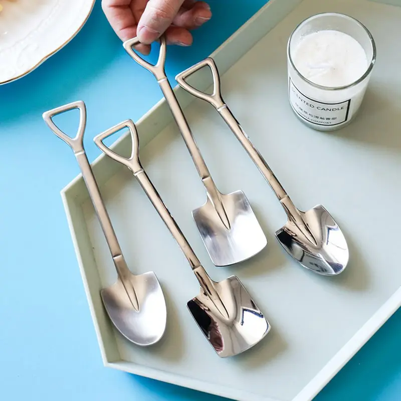 4pcs/set Stainless Ice Cream Spoon, Shovel Spoon, Watermelon Spoon Reusable Small Spoon For Tea Dessert Home Kitchen Party Restaurant Party Supply 4
