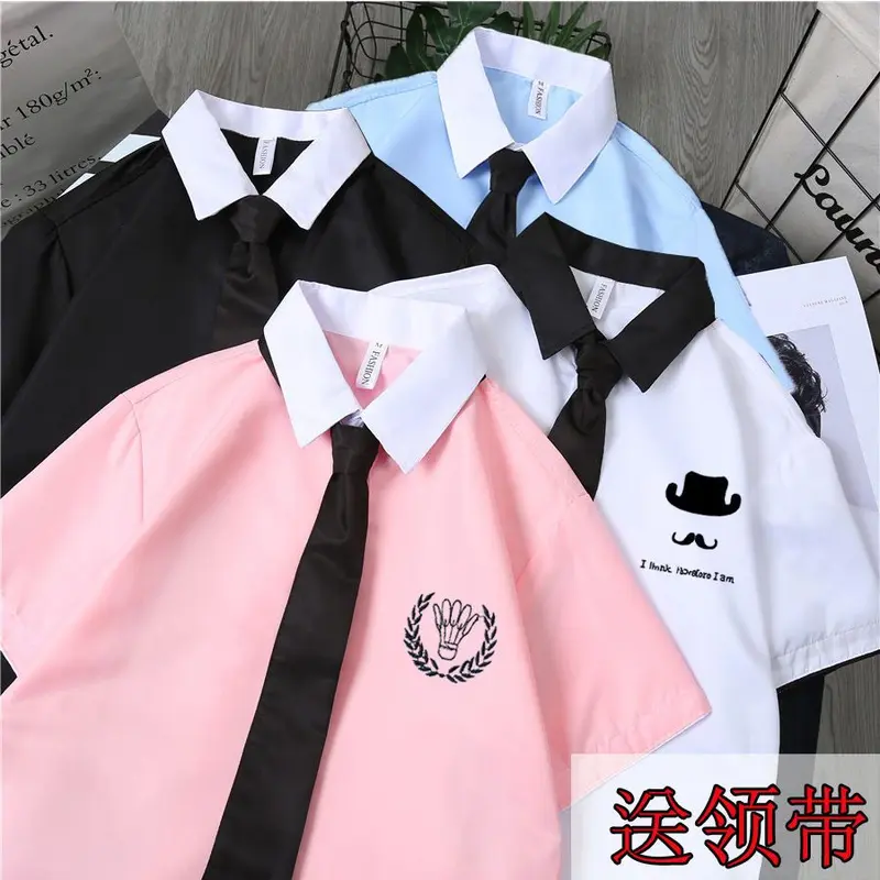 Áo Sơ Mi + Cà Vạt 2024] Áo Sơ Mi Trắng Đẹp Trai T Hợp Thời Trang Cho Nam Phong Cách Preppy Học Sinh Đẹp Trai Xu Hướng Dáng Rộng Phong Cách Hàn Quốc ngắn Tay Trang Phục Công Sở Thời Trang Cho Nam 7