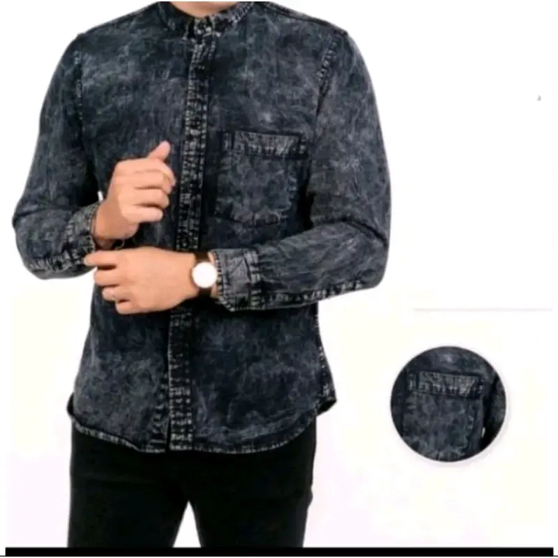 kemeja panjang pria warna snow / kemeja denim premium
