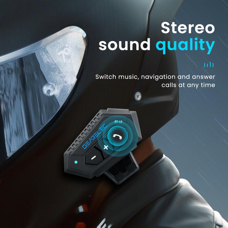 GEARELEC BT12 Bluetooth 5.0 Helm Sepeda Motor Headset Suara Bass Tahan Air 4