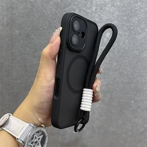 Funda magnética para teléfono con cordón, cubierta protectora antigolpes, accesorios para teléfono compatibles con iPhone 11 12 13 14 15 16 Pro Max, Casing
