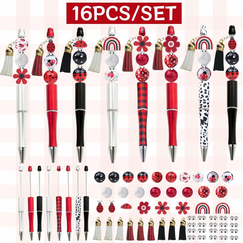 Cute Beaded Ballpoint Pen Set, 8 Counts/16 Counts DIY Beaded Ballpoint Pen with Tassel Pendant, Writing Pen for Office School Student 2