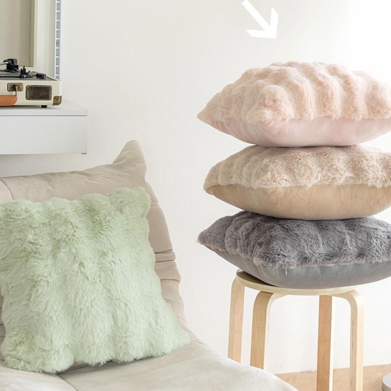 Simple Imitation Rabbit Hair Plush Cushion Cover Warm Bubble Velvet Pillow Case Soft Sofa Pillowcase Home Decor 5