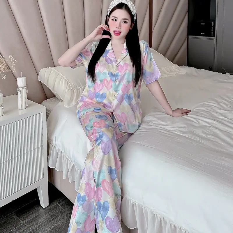 Bộ đồ Pijama Tim sắc màu in ful lụa gấm xước cho Nữ dễ thương DCD605 Sammy 2