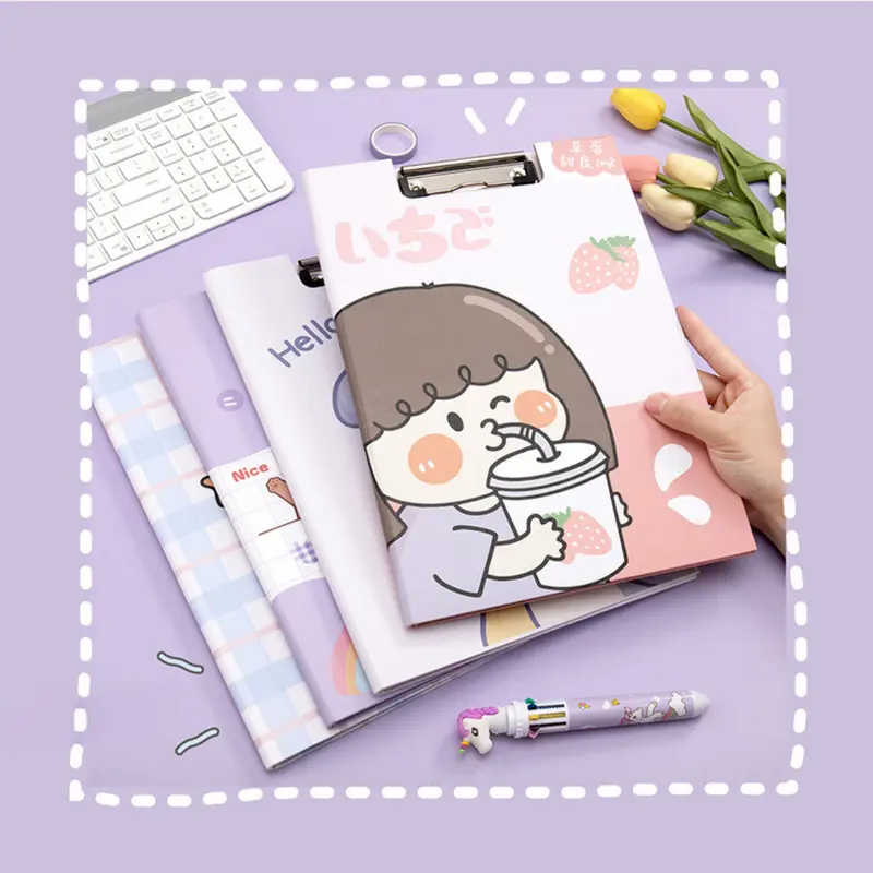 TOPER Papan Ujian Klip Papan Jalan Clipboard Estetik Asthetic Karakter Lucu Berwarna Kertas A4 Full Color 2