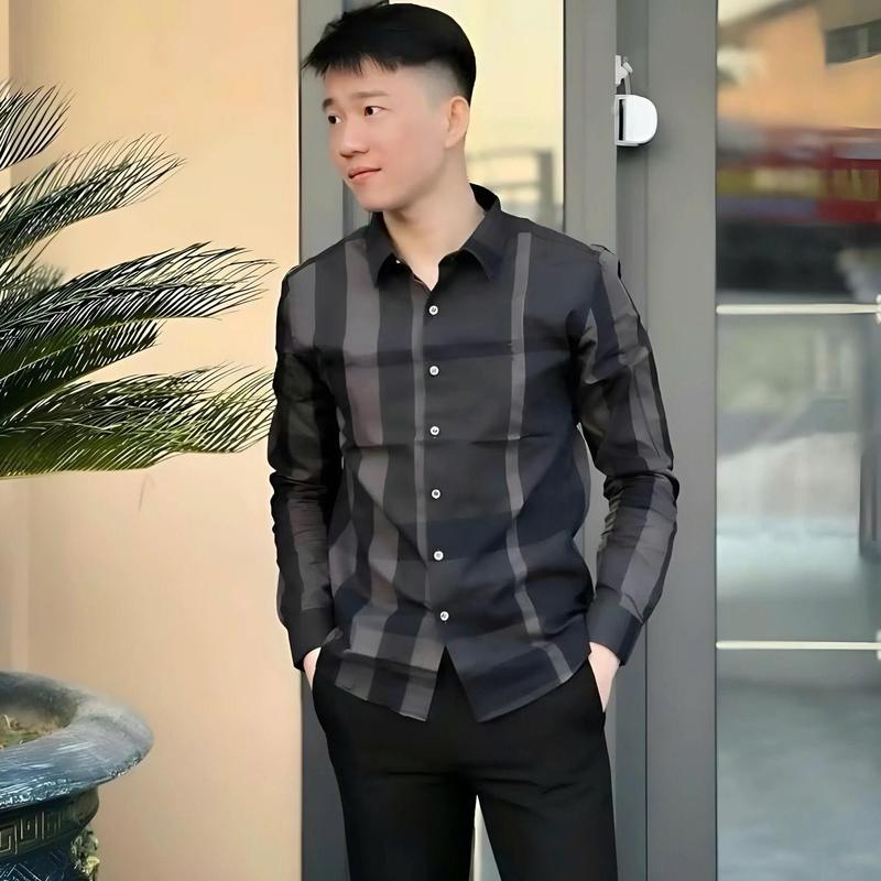 Áo Sơ Mi Nam Tay Dài Phối Sọc Caro Phong Cách Trẻ Trung Và Sang Trọng, Vải Xịn Dễ Phối Đồ Menswear Kate 3