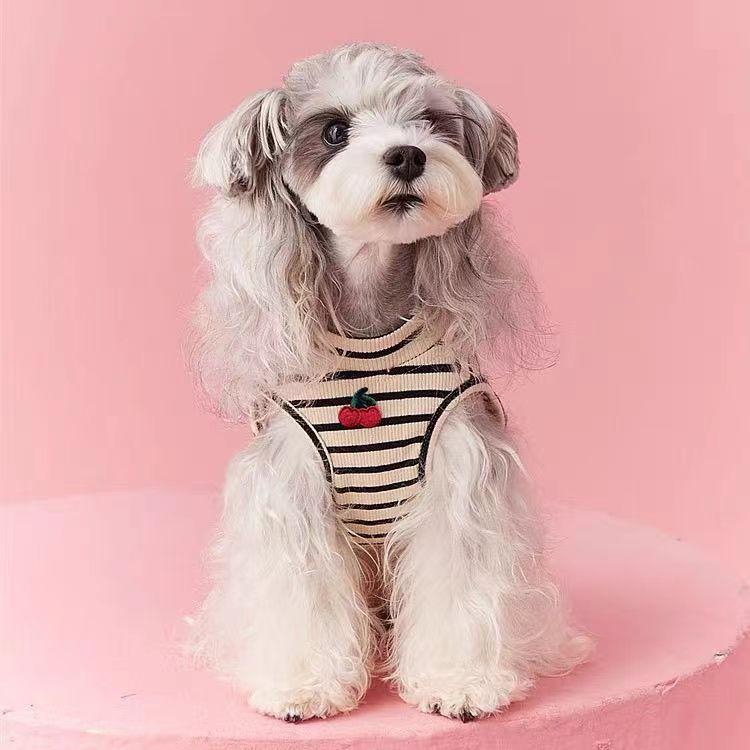 Product Introduction of Small Dog Clothes Summer Outfit Maltese Schnauzer Teddy Bichon Cherry Striped Sleeveless Vest 9