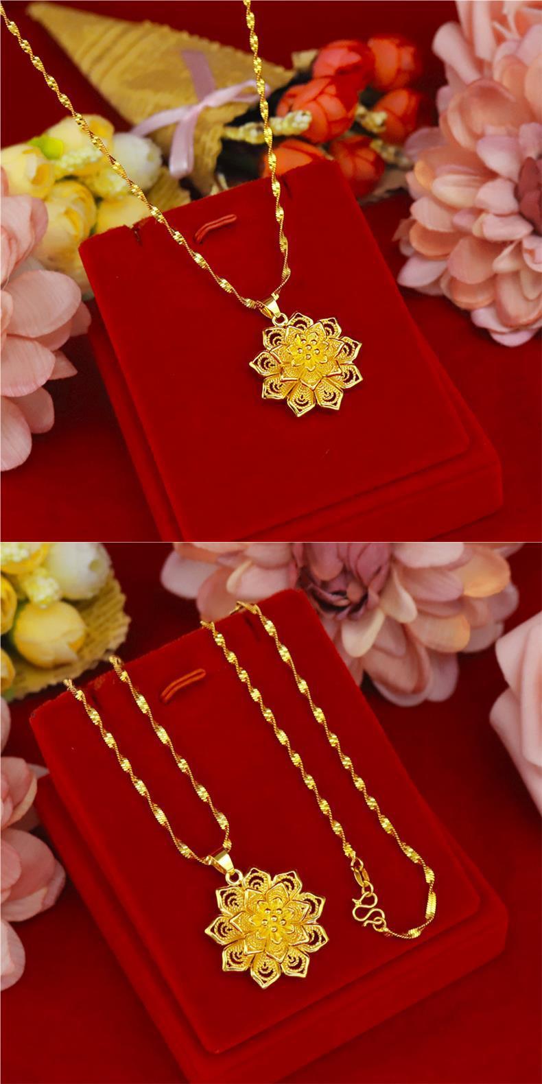 Product Introduction of SOURCE Vietnam Alluvial Gold Necklace Women 999 Pure Gold 18K Gold Plated Bow Flower Pendant Clavicle Chain Gold Plated 12