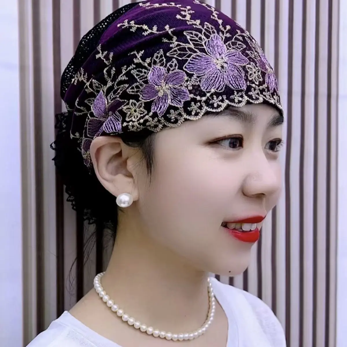 Trendy Four Seasons Embroidered White Hair Flower Headband Fashion Lace Hair Bun Hat for Women New Headscarf sahara  shawl cup  baseball double  fedora ski  mask beanie  hat  central  cee tudung  selendang  letak  atas  bahu hats garterbelt garterbelt fox