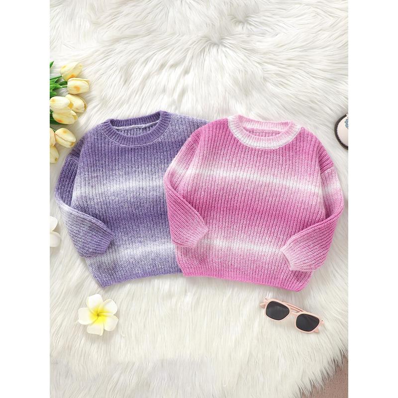 Toddler Sweaters Gradient Color Drop Shoulders Long Sleeve Round Neck Ribbed Knitted Pullover 0