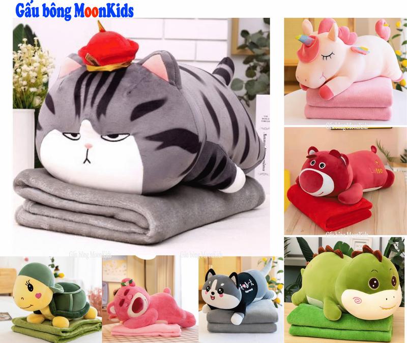  Bộ chăn gối văn phòng gấu bông kèm chăn 2 trong 1  Bộ gồm: 1 gấu bông + 1 chăn đắp  