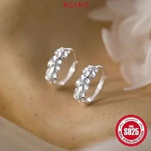 AGIAO Anting Perak Lingkaran Halus Wanita Fashion Camellia