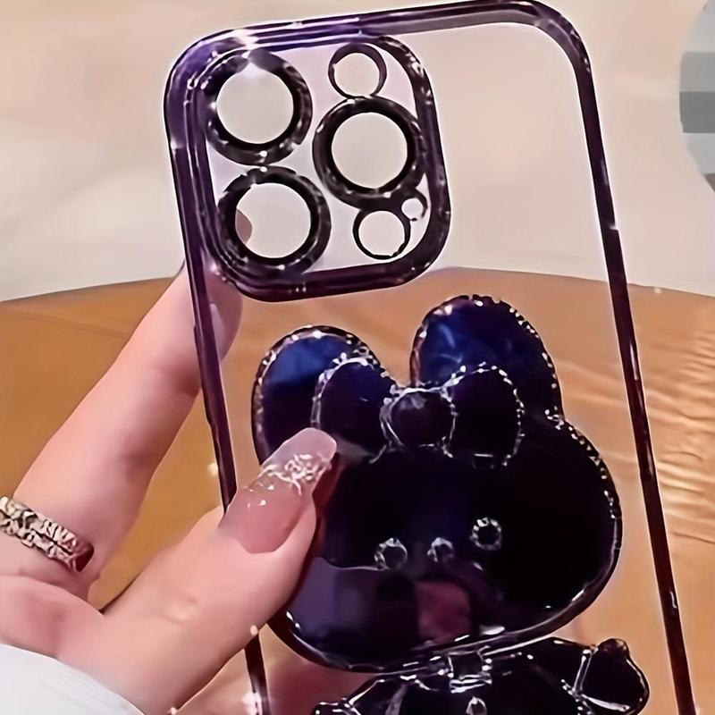 Cute Bunny Design Phone Case with Camera Lens Protector & Hidden Mirror Holder, Shockproof Phone Protective Cover, Phone Accessory Compatible with iPhone 15 14 13 12 11 Pro Max Plus 6