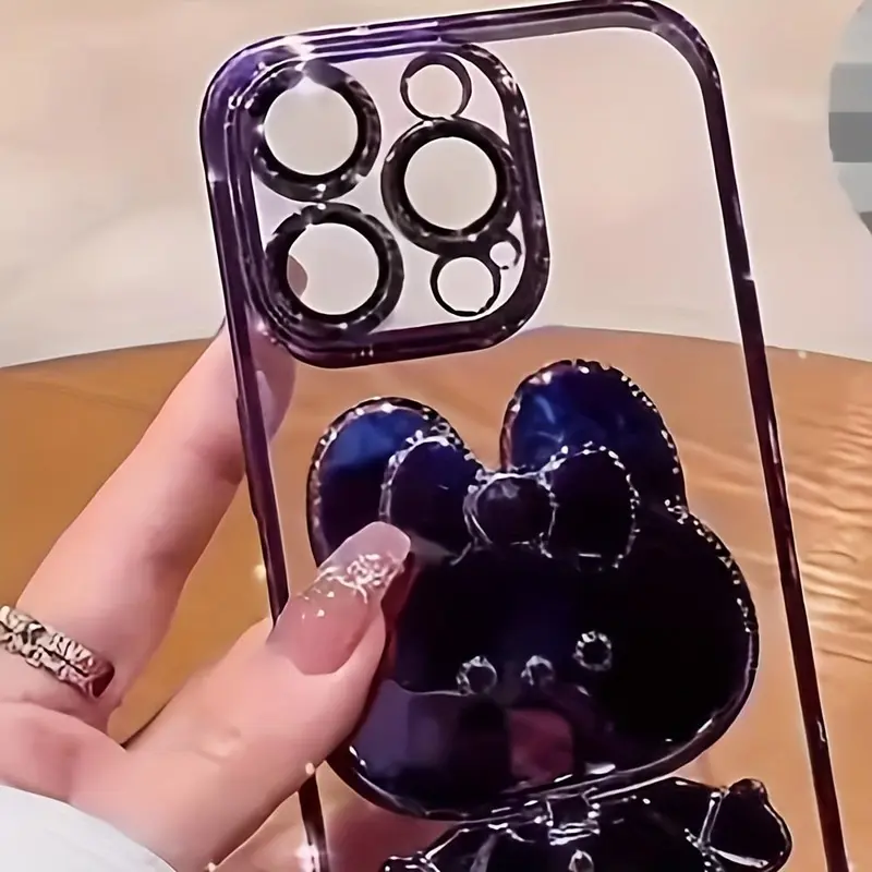 Cute Bunny Design Phone Case with Camera Lens Protector & Hidden Mirror Holder, Shockproof Phone Protective Cover, Phone Accessory Compatible with iPhone 15 14 13 12 11 Pro Max Plus 6
