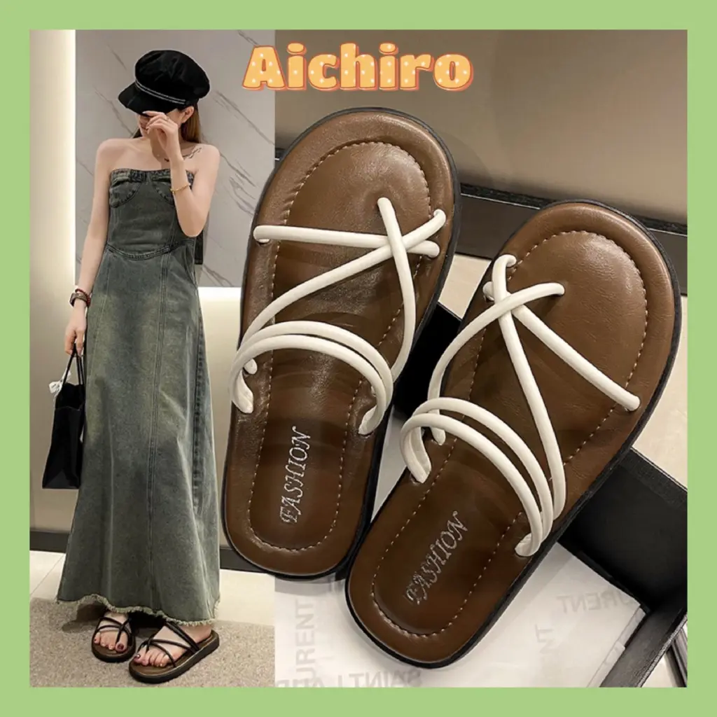 Dép kẹp ngón nữ dây mảnh, dép xỏ ngón nữ đế bệt hàng QC full box mới Aichiro DéP Shoes GiàY Đồng Hoa Sandal Nhung