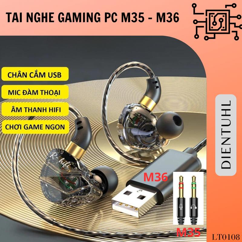Tai Nghe Gaming Có Dây M36 M35 Cho Máy Tính Bàn PC Laptop - Đầu Cắm USB hoặc 2 cổng 3.5 , Dây Dài hơn 2m, Mic Đàm Thoại