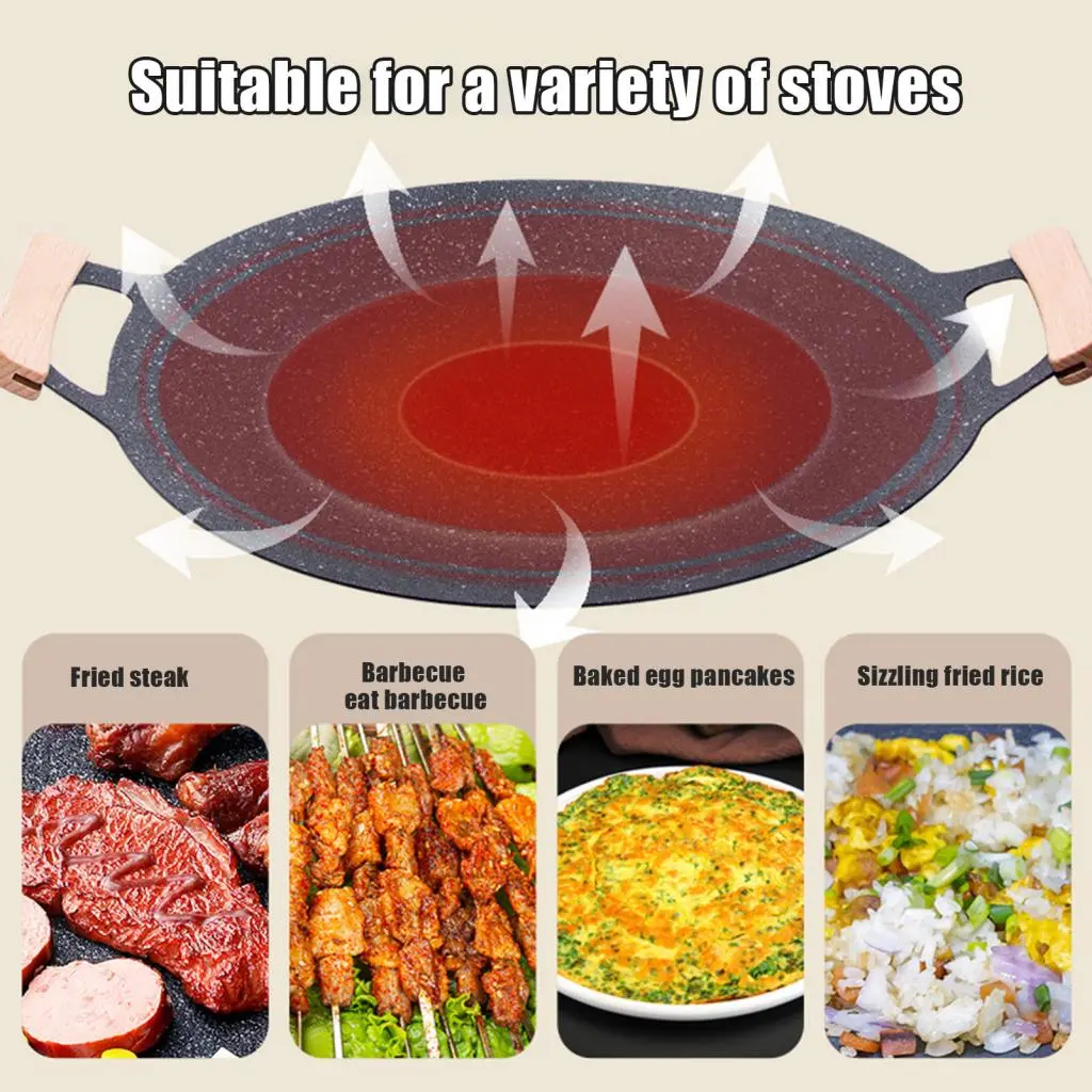 Sheliati Barbecue Tray Cast Iron Multi-purpose Frying Pan Large Korean Bbq Grill Pan for Stove Top Multipurpose Cast Iron Griddle for Cooking  Camping Authentic Korean Style